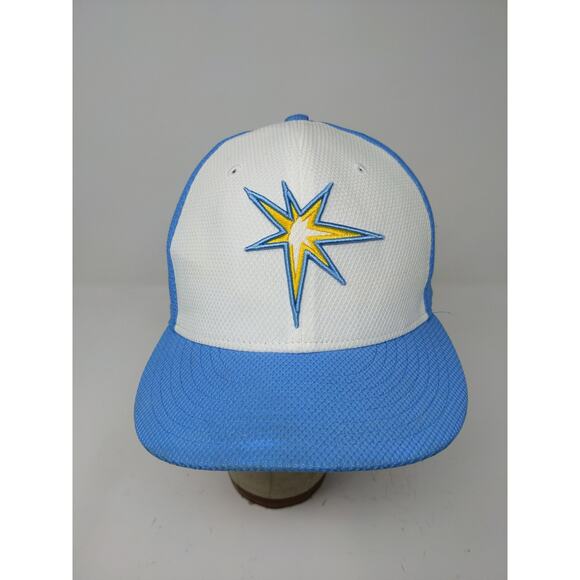 New Era 59Fifty MLB Tampa Rays 2017 Florida Hat SZ 7 1/4 White Blue Embroidered - Picture 2 of 14